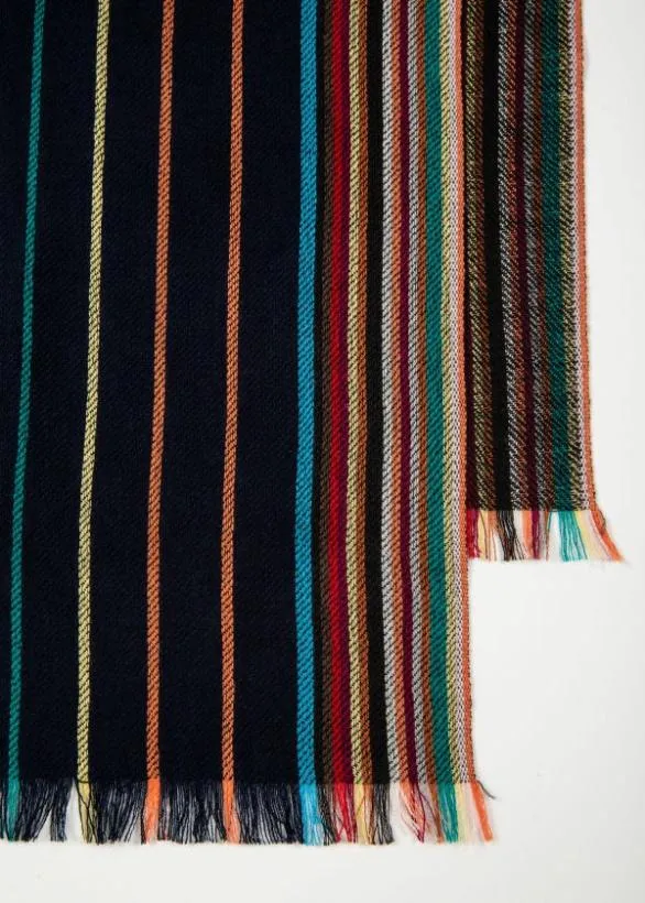 Paul Smith Scarves WoolSilk 039Signature Stripe039 Scarf Navy 8211 Mens