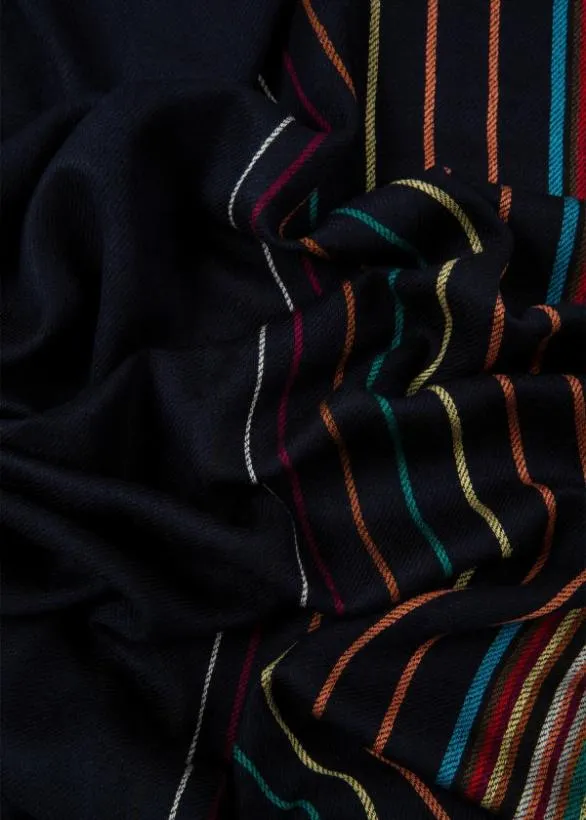 Paul Smith Scarves WoolSilk 039Signature Stripe039 Scarf Navy 8211 Mens
