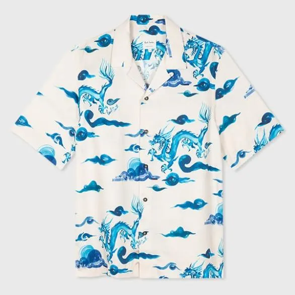 Paul Smith Shirts 039Year Of The Dragon039 ShortSleeve Lyocell Shirt White 8211 Mens