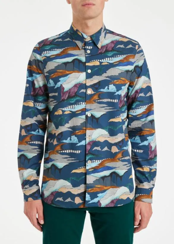 Paul Smith Shirts Cotton 039Plains039 Print Shirt Blue 8211 Mens