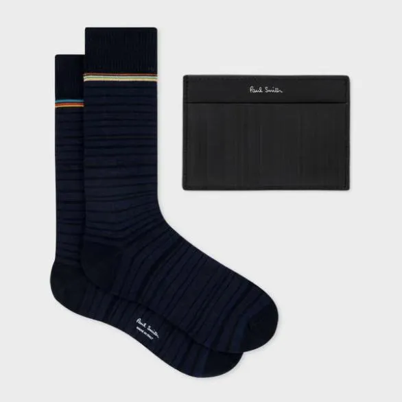Paul Smith Socks 039Shadow Stripe039 Socks and Card Holder Gift Set Black 8211 Mens