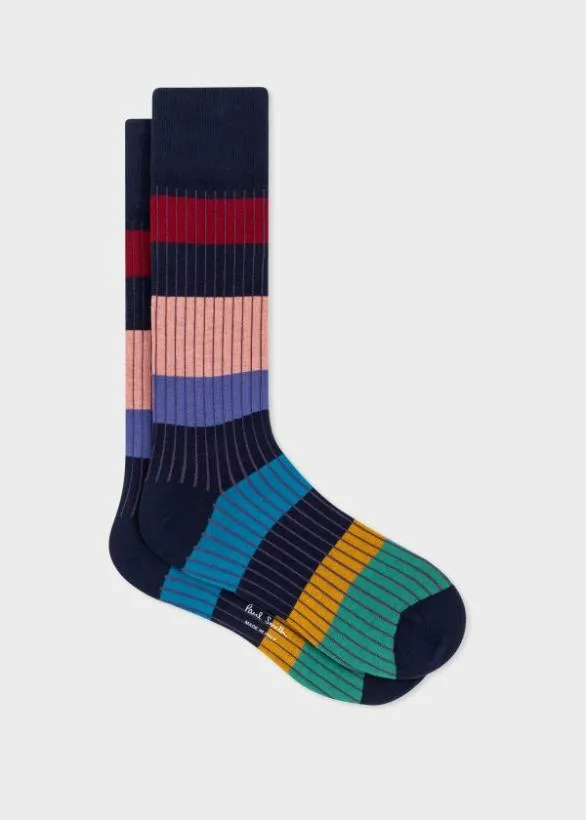 Paul Smith Socks Colour Block Stripe Socks Navy 8211 Mens