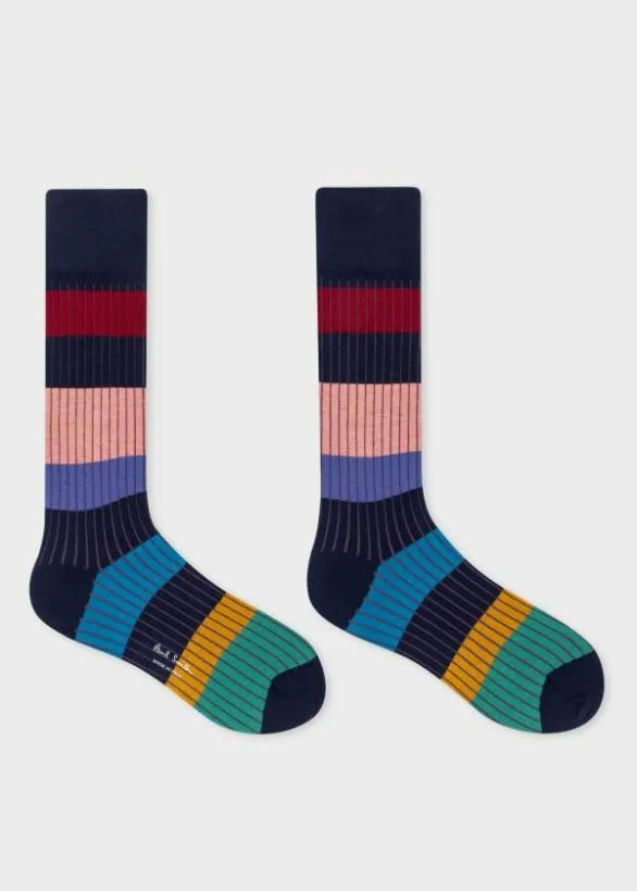 Paul Smith Socks Colour Block Stripe Socks Navy 8211 Mens