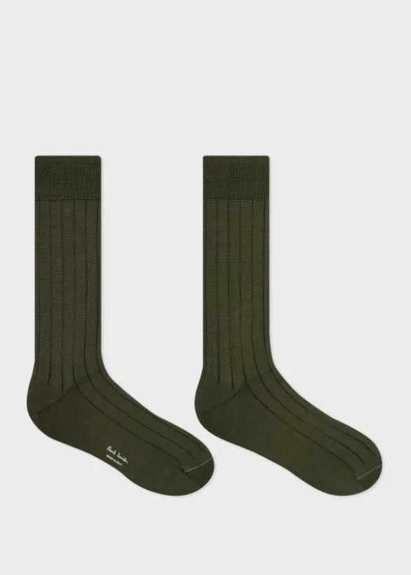 Paul Smith Socks Cotton Ribbed Socks Khaki 8211 Mens