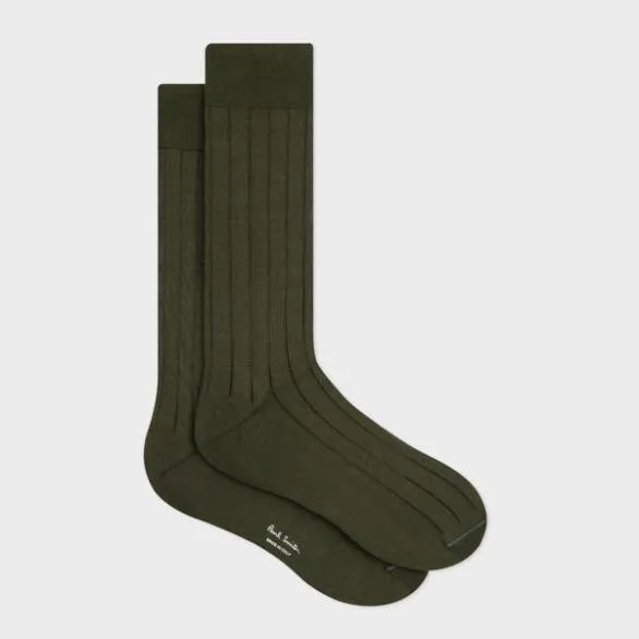 Paul Smith Socks Cotton Ribbed Socks Khaki 8211 Mens
