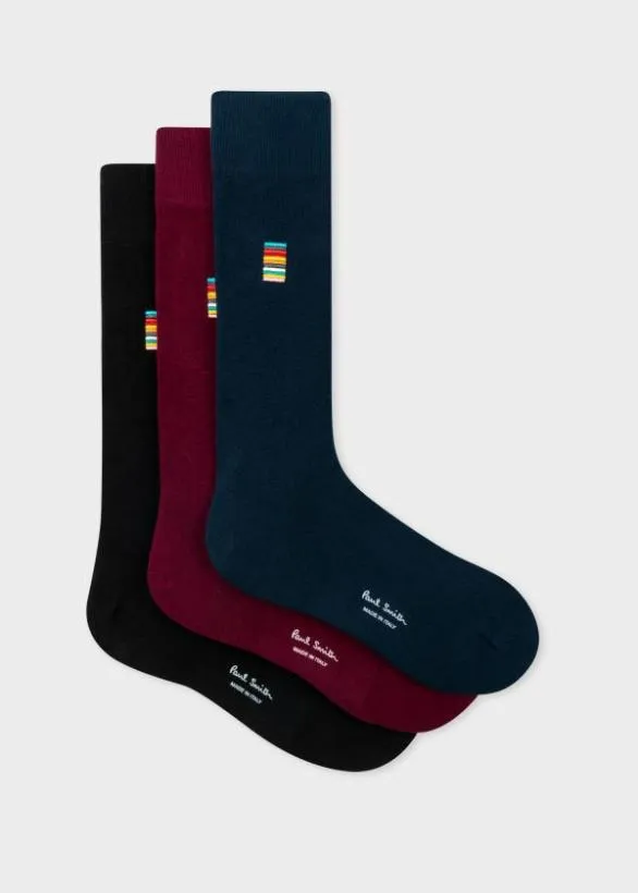 Paul Smith Socks Signature Stripe Embroidery Plain Socks Three Pack Multicolour 8211 Mens Paul Smith Socks Signature Stripe Embroidery Plain Socks Three Pack Multicolour 8211 Mens