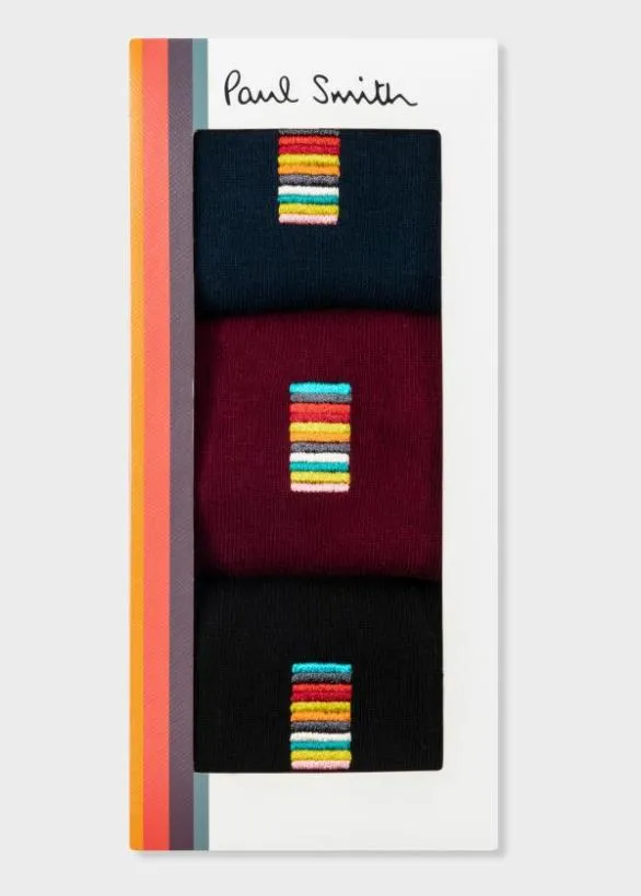 Paul Smith Socks Signature Stripe Embroidery Plain Socks Three Pack Multicolour 8211 Mens
