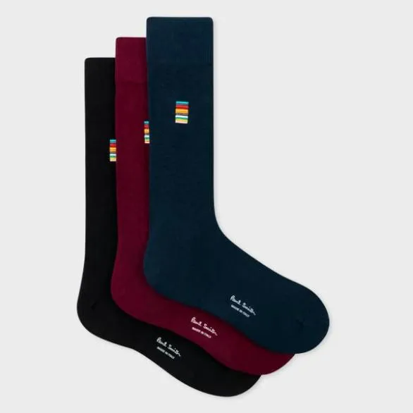 Paul Smith Socks Signature Stripe Embroidery Plain Socks Three Pack Multicolour 8211 Mens