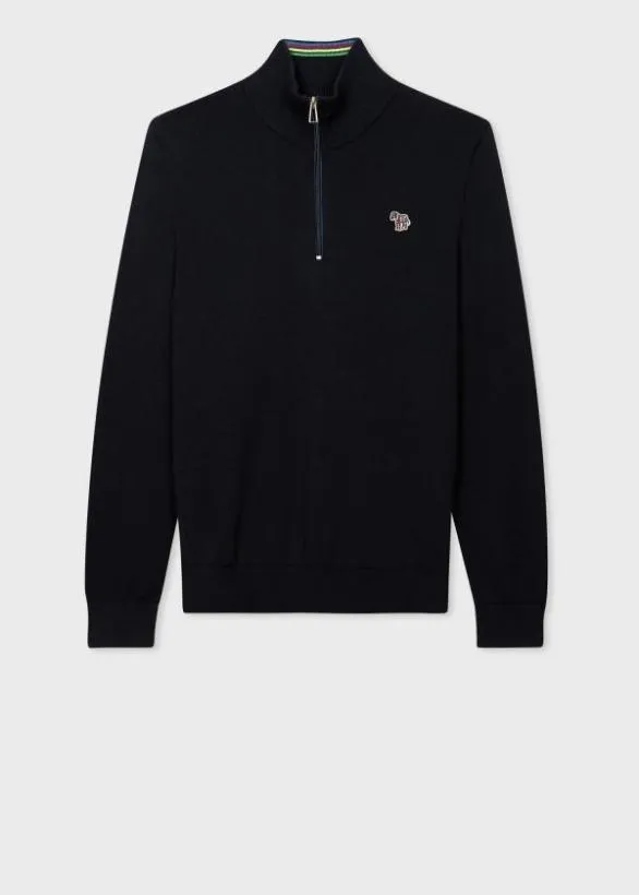 Paul Smith Sweaters Half Zip Zebra Logo Sweater Navy 8211 Mens