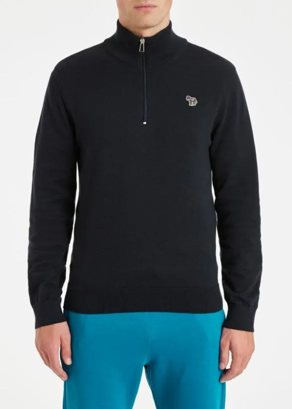 Paul Smith Sweaters Half Zip Zebra Logo Sweater Navy 8211 Mens
