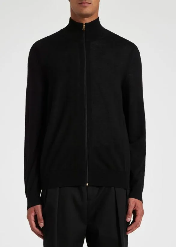 Paul Smith Sweaters Merino Wool Full Zip Cardigan Black 8211 Mens