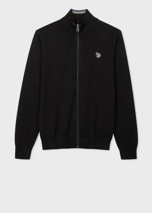 Paul Smith Sweaters Organic Cotton Zebra Logo Zip Cardigan Black 8211 Mens