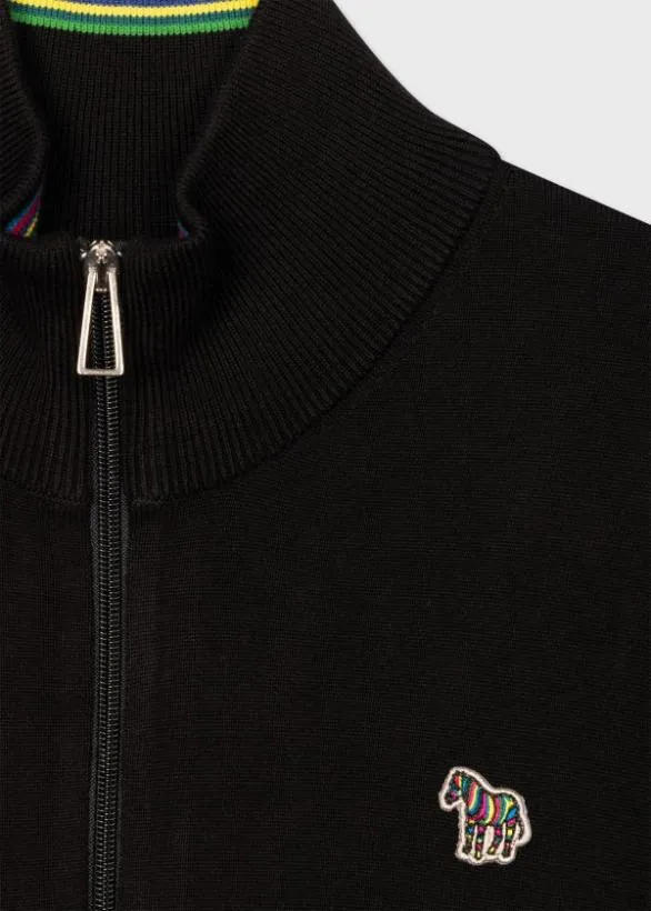 Paul Smith Sweaters Organic Cotton Zebra Logo Zip Cardigan Black 8211 Mens