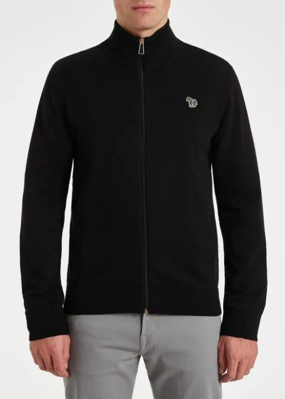 Paul Smith Sweaters Organic Cotton Zebra Logo Zip Cardigan Black 8211 Mens