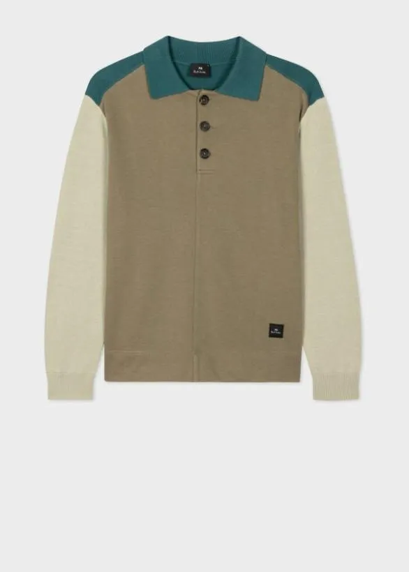 Paul Smith Sweaters Panelled Polo Sweater Green 8211 Mens