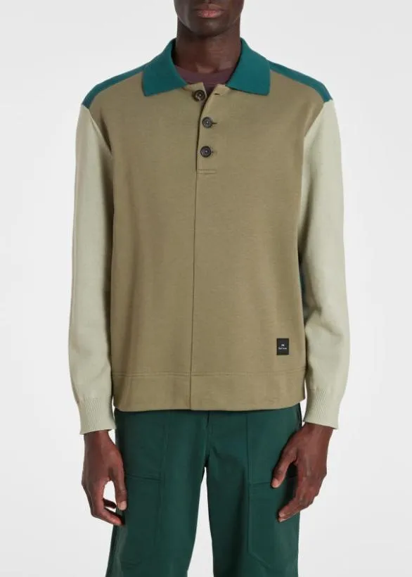 Paul Smith Sweaters Panelled Polo Sweater Green 8211 Mens