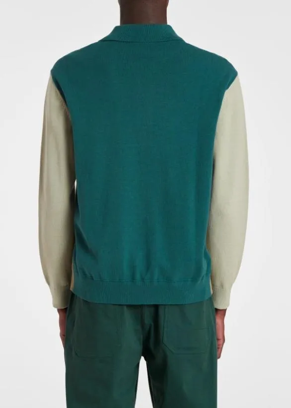 Paul Smith Sweaters Panelled Polo Sweater Green 8211 Mens