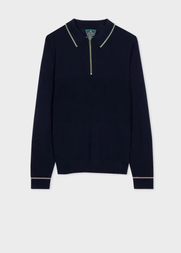 Paul Smith Sweaters Washable Merino Wool ZipNeck Sweater Navy 8211 Mens