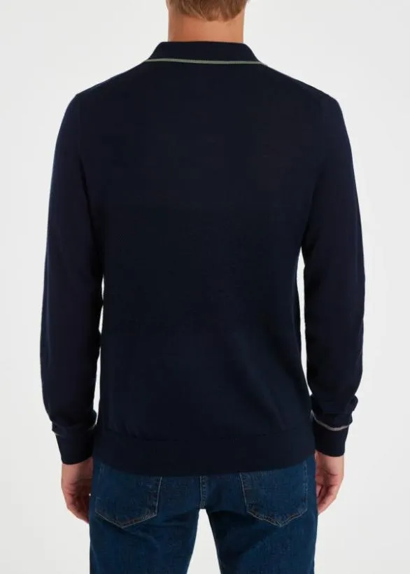 Paul Smith Sweaters Washable Merino Wool ZipNeck Sweater Navy 8211 Mens