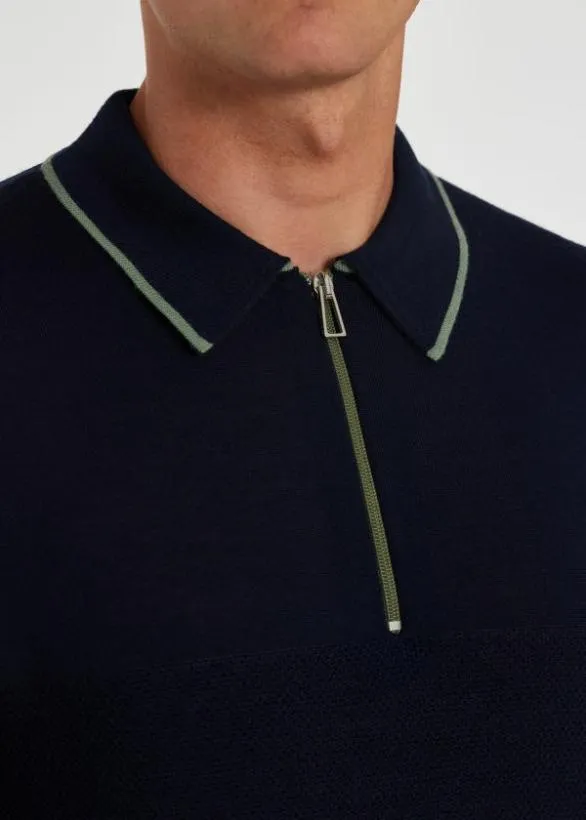 Paul Smith Sweaters Washable Merino Wool ZipNeck Sweater Navy 8211 Mens