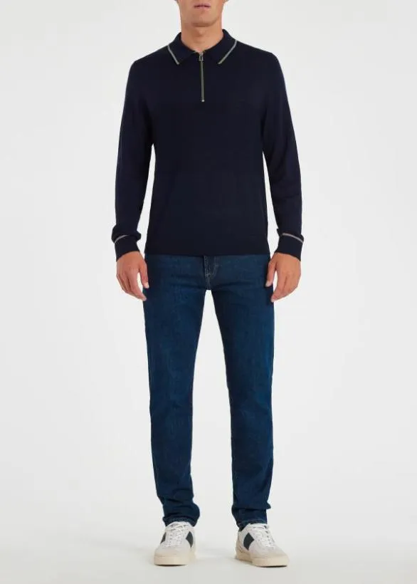 Paul Smith Sweaters Washable Merino Wool ZipNeck Sweater Navy 8211 Mens