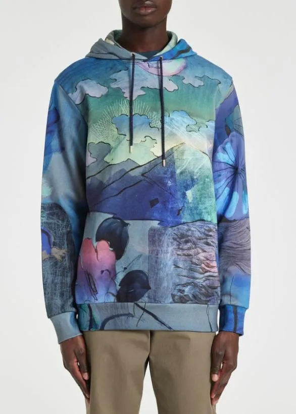 Paul Smith Sweatshirts and Hoodies 039Narcissus039 Print Cotton Hoodie Blue 8211 Mens