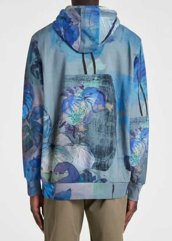 Paul Smith Sweatshirts and Hoodies 039Narcissus039 Print Cotton Hoodie Blue 8211 Mens