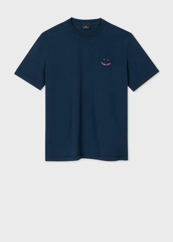 Paul Smith TShirts Cotton 039Happy039 TShirt Navy 8211 Mens