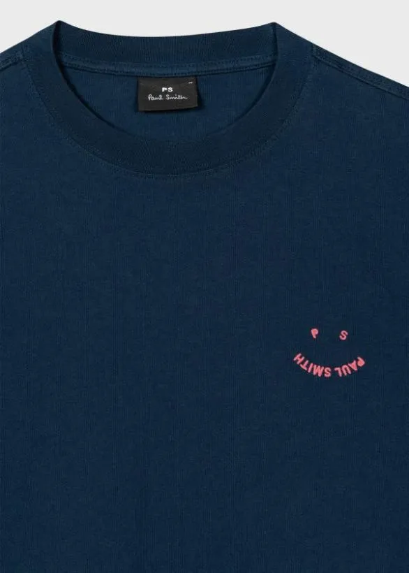 Paul Smith TShirts Cotton 039Happy039 TShirt Navy 8211 Mens