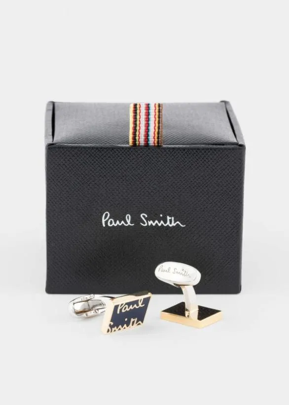 Paul Smith Tailoring Gold 039Signature039 Cufflinks Navy 8211 Mens