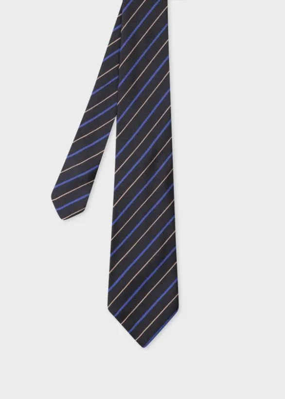 Paul Smith Ties Stripe Silk Tie Black 8211 Mens