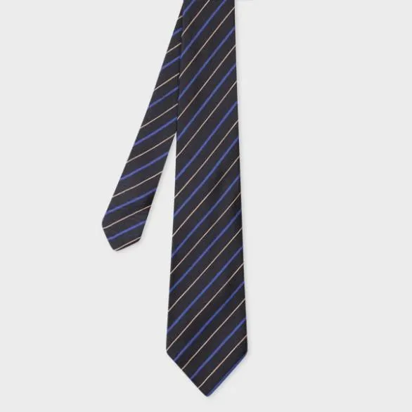 Paul Smith Ties Stripe Silk Tie Black 8211 Mens