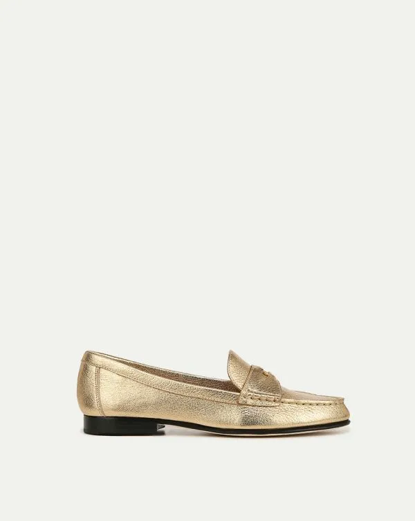 Penny Metallic Leather Loafer Gold Women Veronica Beard Shoes