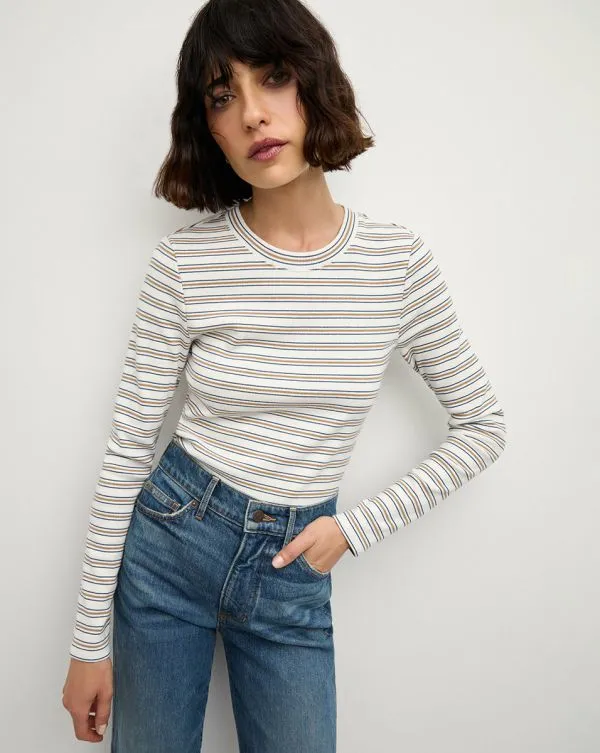 Pruitt LongSleeve Tee Offwhite Multi Women Veronica Beard Tops