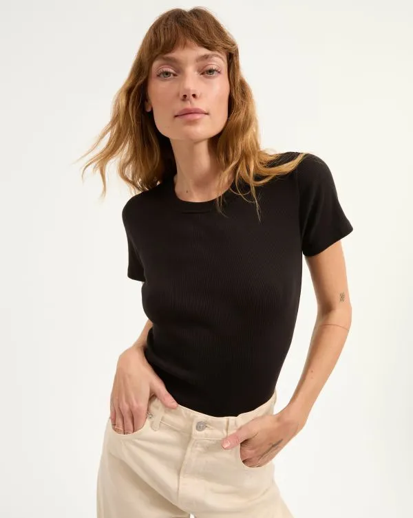Pruitt Ribbed Tee Black Women Veronica Beard Tops