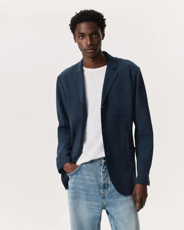 rag and bone Achilles Italian CottonBlend Knit Blazer Elephant GreyInk Blue Men PolosSuiting