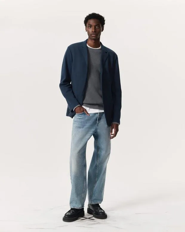 rag and bone Achilles Italian CottonBlend Knit Blazer Elephant GreyInk Blue Men PolosSuiting