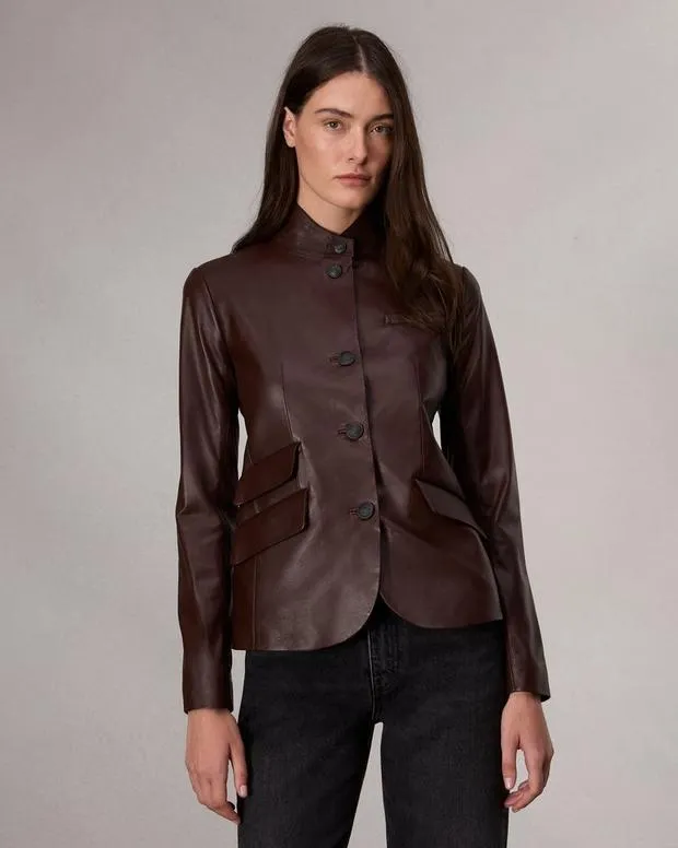 rag and bone Slade Leather Blazer Dark Brown Women Blazers and Vests