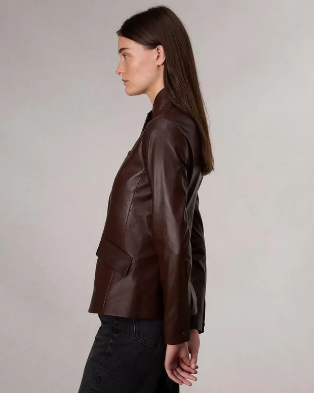rag and bone Slade Leather Blazer Dark Brown Women Blazers and Vests