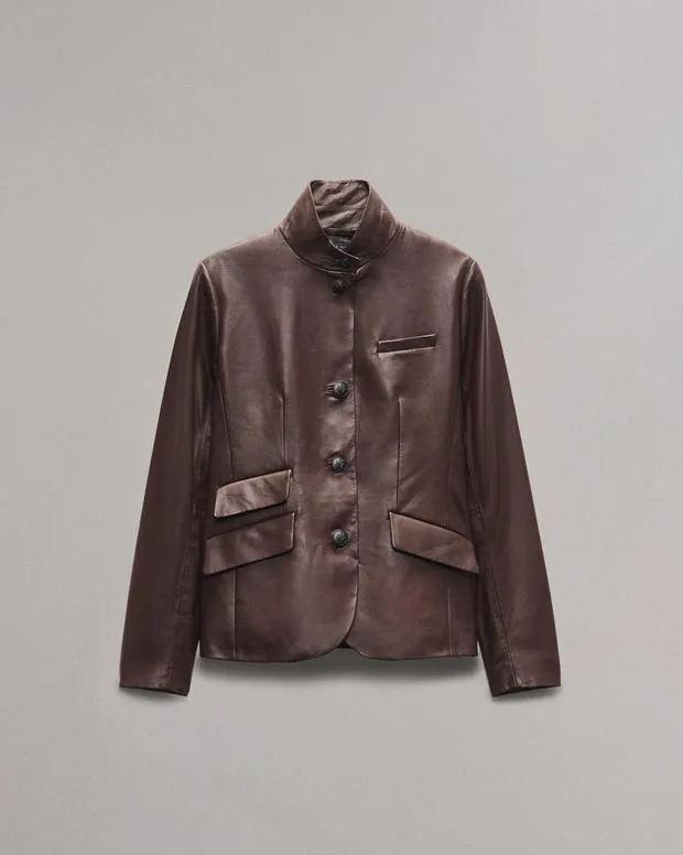rag and bone Slade Leather Blazer Dark Brown Women Blazers and Vests