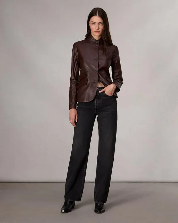 rag and bone Slade Leather Blazer Dark Brown Women Blazers and Vests