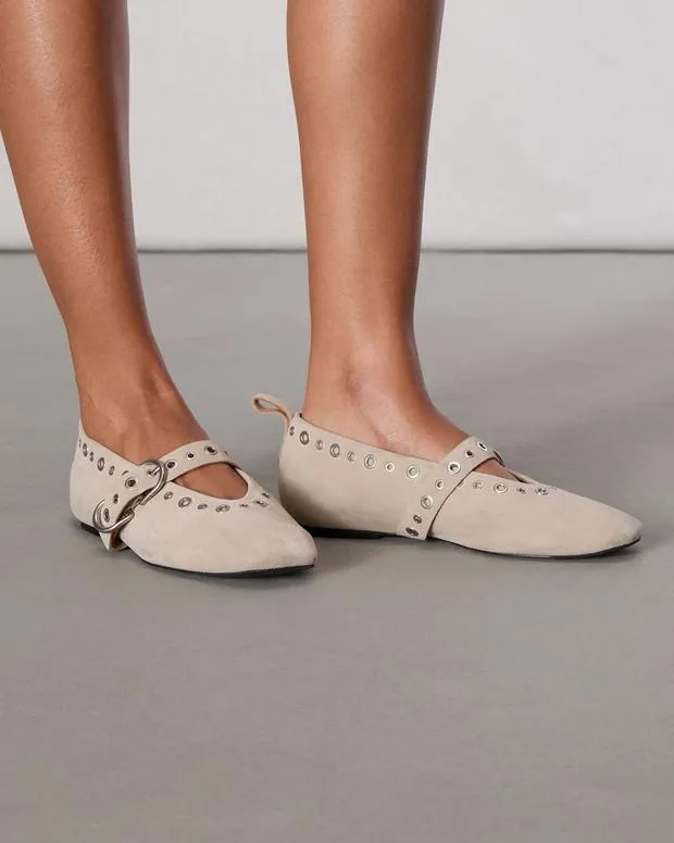 rag and bone Spire Mary Jane Shoes Light Sand Suede Women Flats