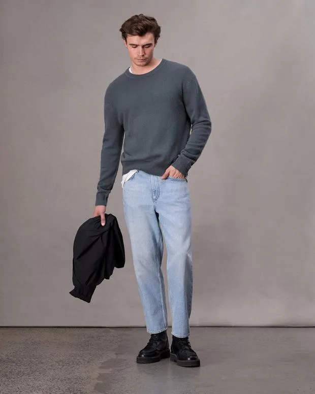 rag and bone Sweaters Men Downing Relaxed Fit Cashmere Sweater ClayShark Blue