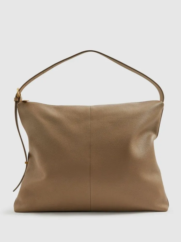 REISS Bags and Purses Women Grained Leather Tote Bag Taupe