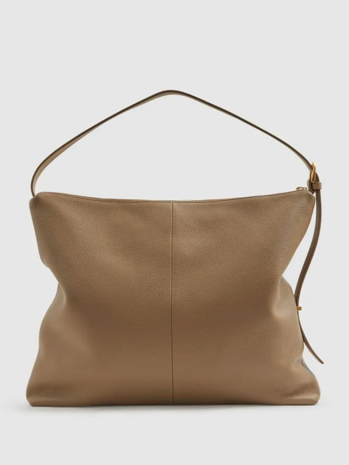 REISS Bags and Purses Women Grained Leather Tote Bag Taupe