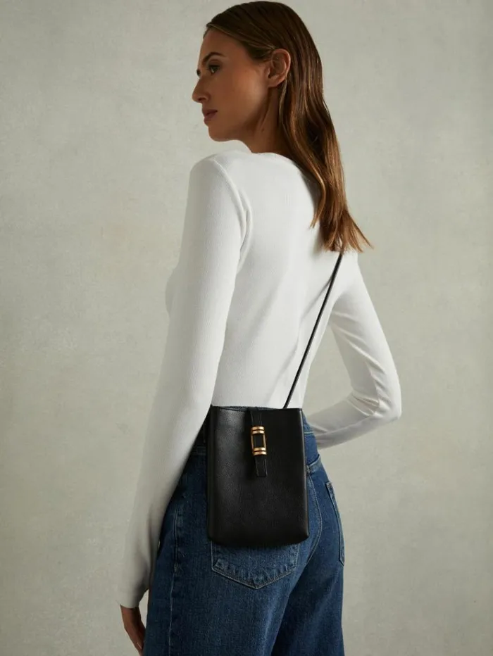 REISS Bags and Purses Women Leather Phone Holder Black