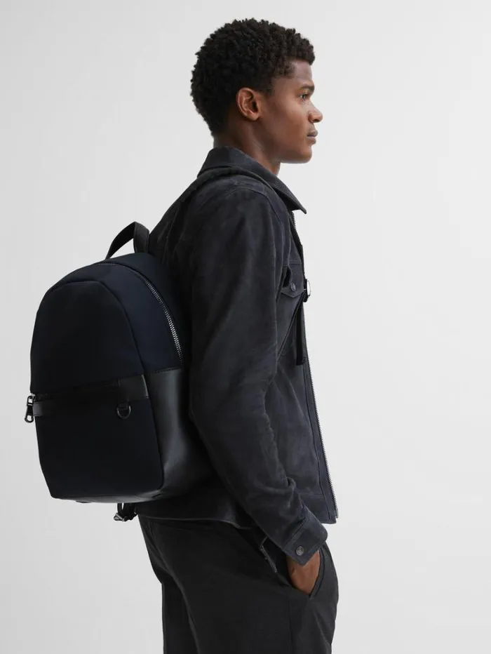 REISS Bags Men Neoprene Zipped Backpack Dark Navy