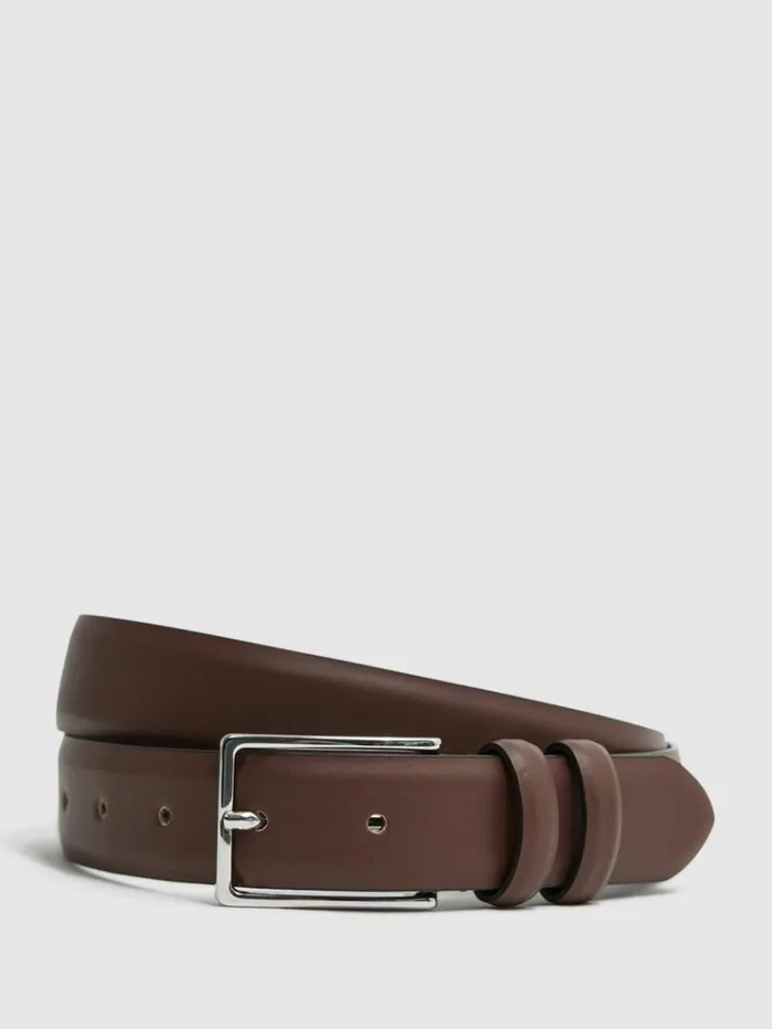 REISS Belts Men Smooth Leather Belt Tan