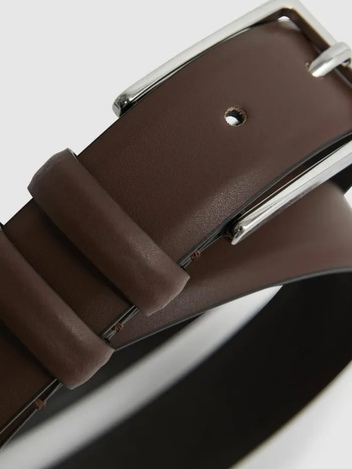 REISS Belts Men Smooth Leather Belt Tan