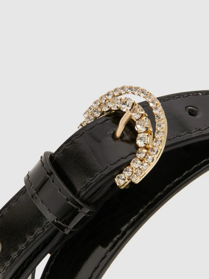 REISS Belts Women Camilla Elphick Patent Leather Embellished Buckle Belt Black